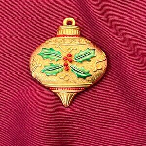 VTG JJ Gold-Tone Christmas Ornament Brooch